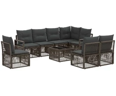 Lauko baldų komplektas Sodo Sofų Rinkinys 9 pcs Pilka poliratanas