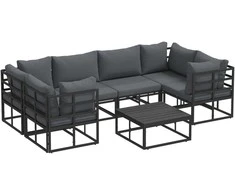 Sodo Sofų Rinkinys su pagalve 7 pcs Juoda Aliuminis