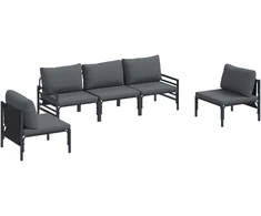 Sodo Sofų Rinkinys su pagalve 5 pcs Juoda Plienas