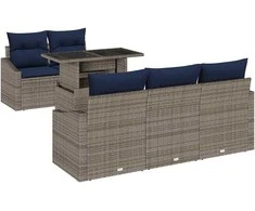 Lauko baldų komplektas Sodo Sofų Rinkinys su pagalve 6 pcs Pilka poliratanas