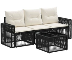 Lauko baldų komplektas Sodo Sofų Rinkinys 4 pcs Juoda ir kreminė balta poliratanas