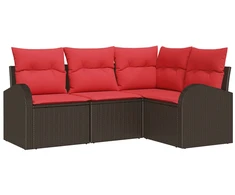 Lauko baldų komplektas Sodo Sofų Rinkinys su pagalve 4 pcs Ruda ir raudona poliratanas