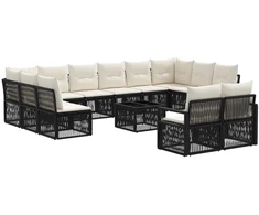 Lauko baldų komplektas Sodo Sofų Rinkinys 13 pcs Juoda poliratanas