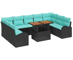 Lauko baldų komplektas Sodo Sofų Rinkinys su saugykla 10 pcs Juoda Poli ratanas