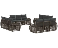 Lauko baldų komplektas Sodo Sofų Rinkinys 12 pcs Pilka ir tamsiai pilka poliratanas