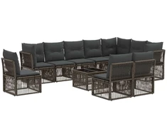 Lauko baldų komplektas Sodo Sofų Rinkinys 11 pcs Pilka poliratanas