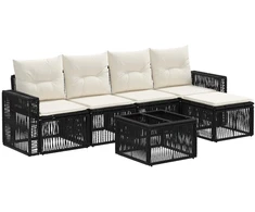 Lauko baldų komplektas Sodo Sofų Rinkinys 6 pcs Juoda ir kreminė balta poliratanas