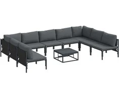 Sodo Sofų Rinkinys su pagalve 10 pcs Juoda Plienas