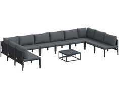 Sodo Sofų Rinkinys su pagalve 11 pcs Juoda Plienas