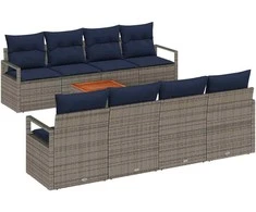Sodo Sofų Rinkinys su pagalve 9 pcs Pilka poliratanas