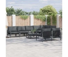 Sodo Sofų Rinkinys su pagalve 9 pcs Juoda Plienas
