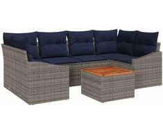 Lauko baldų komplektas Sodo Sofų Rinkinys 7 pcs Pilka ir tamsiai mėlyna poliratanas