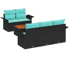 Lauko baldų komplektas Sodo Sofų Rinkinys su pagalve 6 pcs Juoda poliratanas