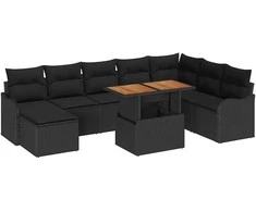 Lauko baldų komplektas Sodo Sofų Rinkinys su saugykla 9 pcs Juoda Poli ratanas