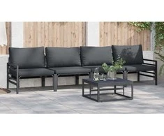 Sodo Sofų Rinkinys su pagalve 5 pcs Juoda Plienas
