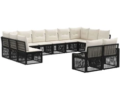 Lauko baldų komplektas Sodo Sofų Rinkinys 12 pcs Juoda poliratanas