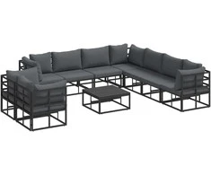 Sodo Sofų Rinkinys su pagalve 10 pcs Juoda Aliuminis