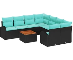 Lauko baldų komplektas Sodo Sofų Rinkinys 9 pcs Juoda ir turkio poliratanas