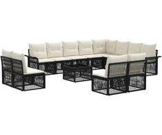 Lauko baldų komplektas Sodo Sofų Rinkinys 13 pcs Juoda poliratanas