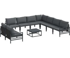 Sodo Sofų Rinkinys su pagalve 10 pcs Juoda Plienas