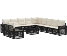 Lauko baldų komplektas Sodo Sofų Rinkinys 12 pcs Juoda ir kreminė balta poliratanas