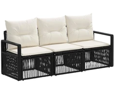 Lauko baldų komplektas Sodo Sofų Rinkinys 3 pcs Juoda poliratanas