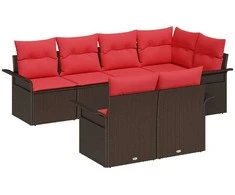 Lauko baldų komplektas Sodo Sofų Rinkinys su pagalve 7 pcs Ruda Poli ratanas