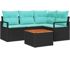 Lauko baldų komplektas Sodo Sofų Rinkinys su pagalve 5 pcs Juoda poliratanas