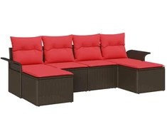 Lauko baldų komplektas Sodo Sofų Rinkinys su pagalve 6 pcs Ruda poliratanas