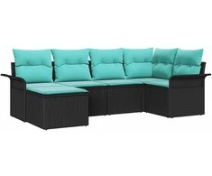Lauko baldų komplektas Sodo Sofų Rinkinys su saugykla 6 pcs Juoda poliratanas