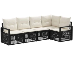 Lauko baldų komplektas Sodo Sofų Rinkinys 5 pcs Juoda poliratanas