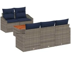 Lauko baldų komplektas Sodo Sofų Rinkinys 6 pcs Pilka ir tamsiai mėlyna poliratanas