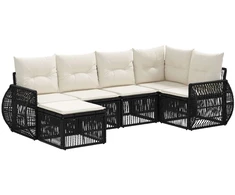 Lauko baldų komplektas Sodo Sofų Rinkinys 6 pcs Juoda ir kreminė balta poliratanas