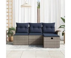 Lauko baldų komplektas Sodo Sofų Rinkinys su pagalve su saugykla 4 pcs Poli ratanas