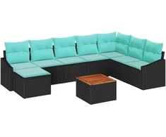 Lauko baldų komplektas Sodo Sofų Rinkinys su pagalve 9 pcs Juoda poliratanas