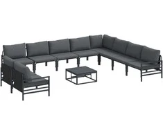 Sodo Sofų Rinkinys su pagalve 11 pcs Juoda Plienas
