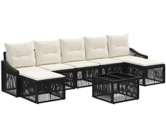 Lauko baldų komplektas Sodo Sofų Rinkinys 8 pcs Juoda poliratanas