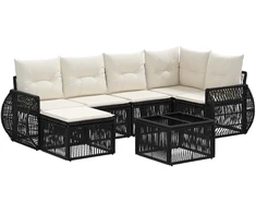 Lauko baldų komplektas Sodo Sofų Rinkinys 7 pcs Juoda ir kreminė balta poliratanas