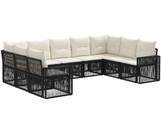 Lauko baldų komplektas Sodo Sofų Rinkinys 9 pcs Juoda ir kreminė balta poliratanas