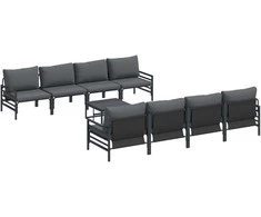 Sodo Sofų Rinkinys su pagalve 9 pcs Juoda Plienas