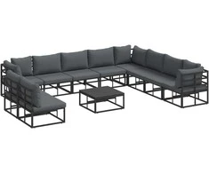 Sodo Sofų Rinkinys su pagalve 11 pcs Juoda Aliuminis