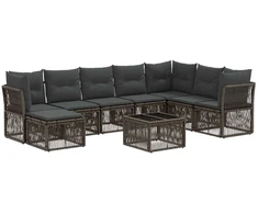 Lauko baldų komplektas Sodo Sofų Rinkinys 9 pcs Pilka poliratanas
