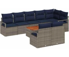 Lauko baldų komplektas Sodo Sofų Rinkinys su pagalve 9 pcs Pilka poliratanas