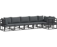 Sodo Sofų Rinkinys su pagalve 6 pcs Juoda Aliuminis