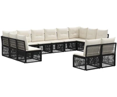 Lauko baldų komplektas Sodo Sofų Rinkinys 12 pcs Juoda poliratanas