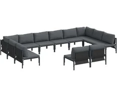 Sodo Sofų Rinkinys su pagalve 12 pcs Juoda Plienas