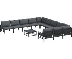 Sodo Sofų Rinkinys su pagalve 12 pcs Juoda Plienas