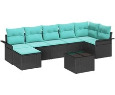 Lauko baldų komplektas Sodo Sofų Rinkinys su pagalve 8 pcs Juoda Poli ratanas