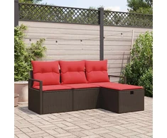 Lauko baldų komplektas Sodo Sofų Rinkinys su pagalve 4 pcs Ruda poliratanas
