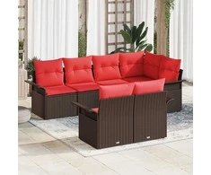 Lauko baldų komplektas Sodo Sofų Rinkinys su pagalve 7 pcs Ruda Poli ratanas